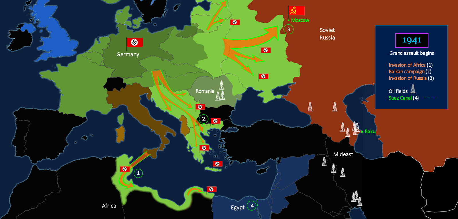 Hitler in Russia, the Balkans, Africa, 1941 map